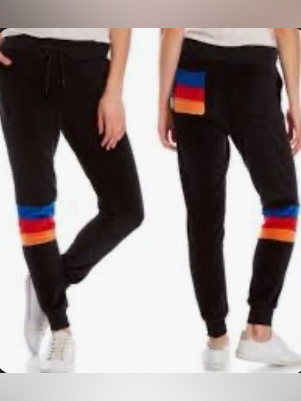 C&C California Black Joggers with Blue, Red and Orange Stripe Details